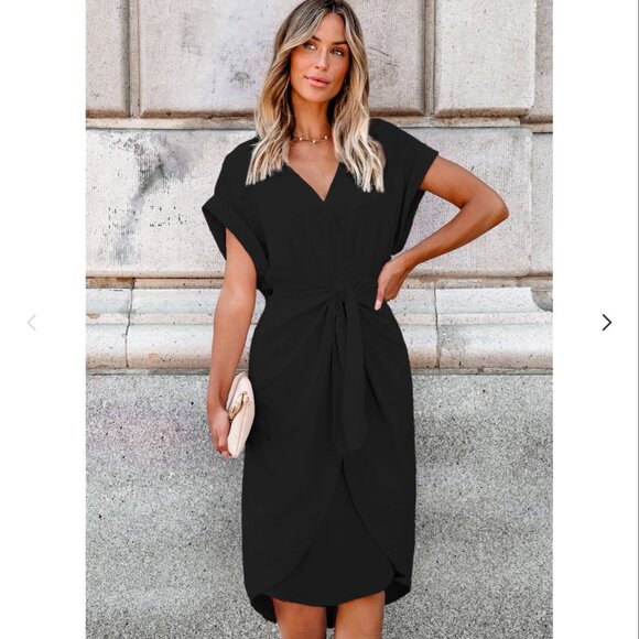 NWT Cupshe Collared Front Twist Tulip Hem Midi Dres Size Medium - Picture 3 of 6